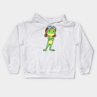Frog as Pilot with Hat & Glasses Kids Hoodie
